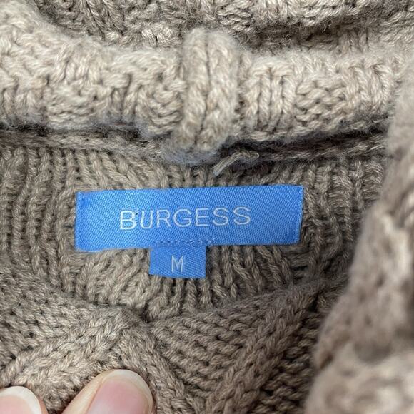Burgess Cashmere Blend Cable Knit Sweater Women M Tan Soft Funnel Neck Fisherman - Picture 3 of 9